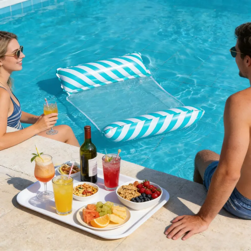 Pool Inflatable Mattress, Adult Floating Bed with Manual Air Pump, Waterproof Bag Included, Portable Lightweight Blue Hammock, Swimming Pool