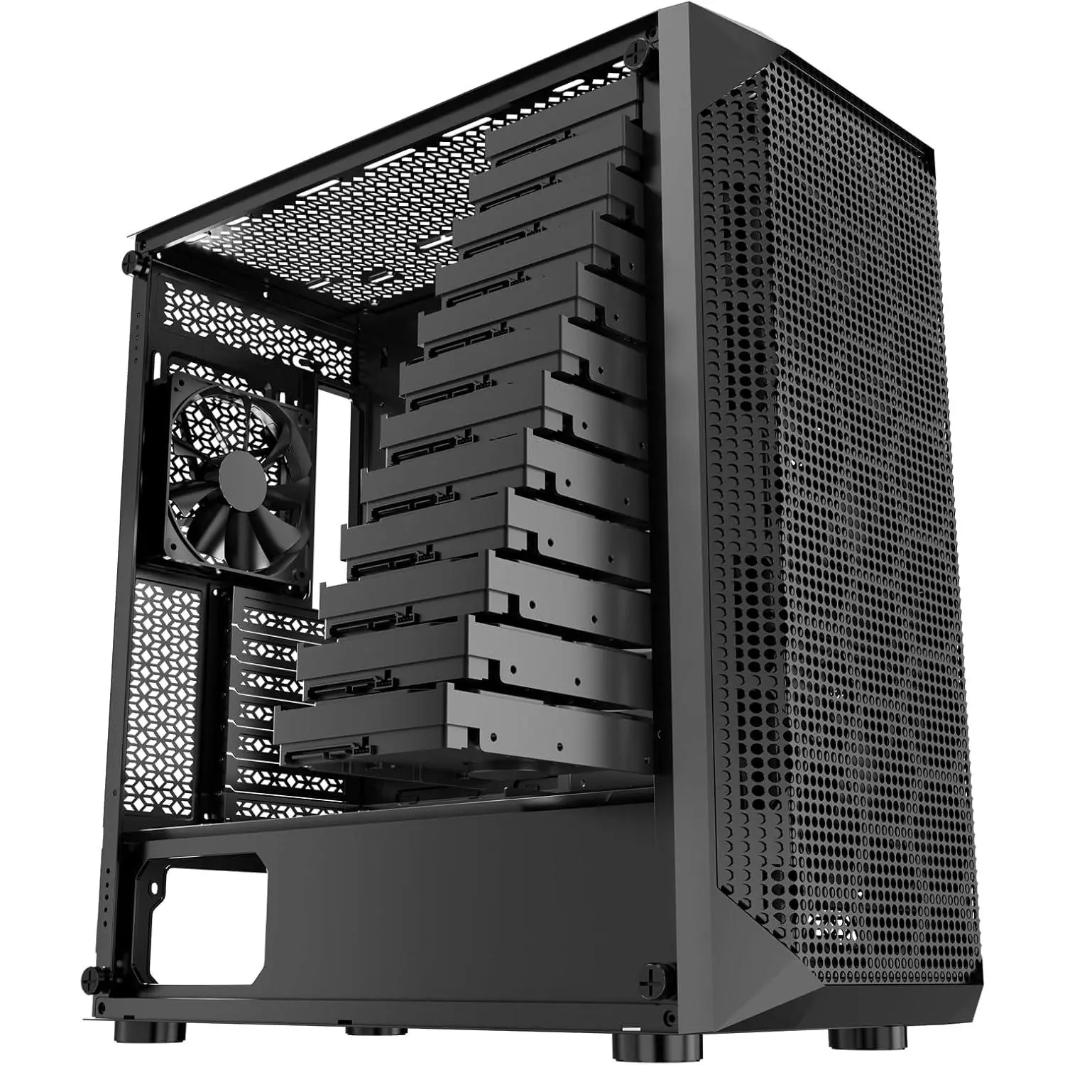 VEVOR Gaming Mid-Tower PC Hard Shell Case, Made for Gaming, High-Airflow Tempered Glass Panel, Dust Filters, 4x120mm Fans, Cable Management, 270mm Max GPU Length, Dual Storage, Compatible with ATX/Micro ATX/ITX