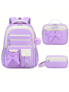 Bowtie Girls Backpack 3pcs Set, Cute School Backpacks for Girls, School Bags with Lunch Box and Pencil Case, Perfect for Daily Use, Bookbag