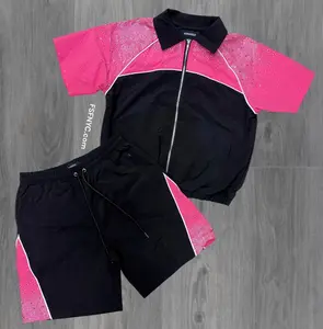 Rhinestones Windbreaker - Set - Black/Pink - 261T