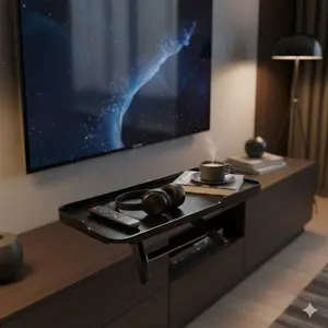 TV Wall-Mounted Storage Shelf with Cable Management Hole, Wall Mount Design, Multi-Size Fit, Non-Slip Desktop Organizer, Eco Material Strong Load-Bearing, Vertical Space Saver for Small Spaces, Multi-Functional Display Stand
