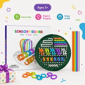 Sensory Fidget Toys for Kids & Adults, 3D Double Sided Silicone Activity Board with Expandable Strings, Silent Calming Travel Toy for Stress Relief Focus ADHD Autism Gift （Contains 25 Silicone Cords）