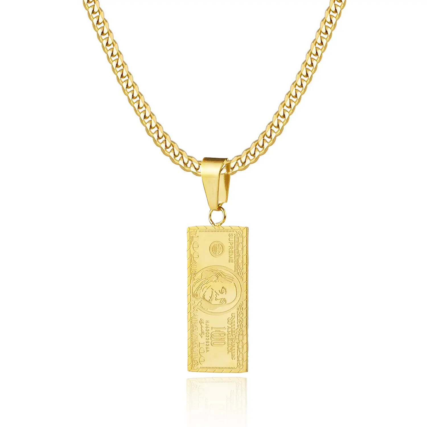 Hip Hop Dollar Pendant Necklace for Men and Women, Stainless Steel Unisex Cuban Chain Necklace 16-26 Inches