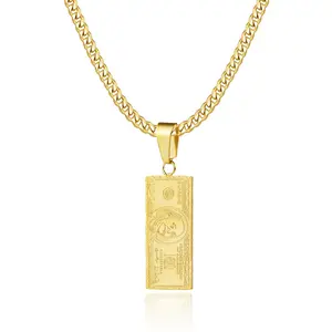 Hip Hop Dollar Pendant Necklace for Men and Women, Stainless Steel Unisex Cuban Chain Necklace 16-26 Inches