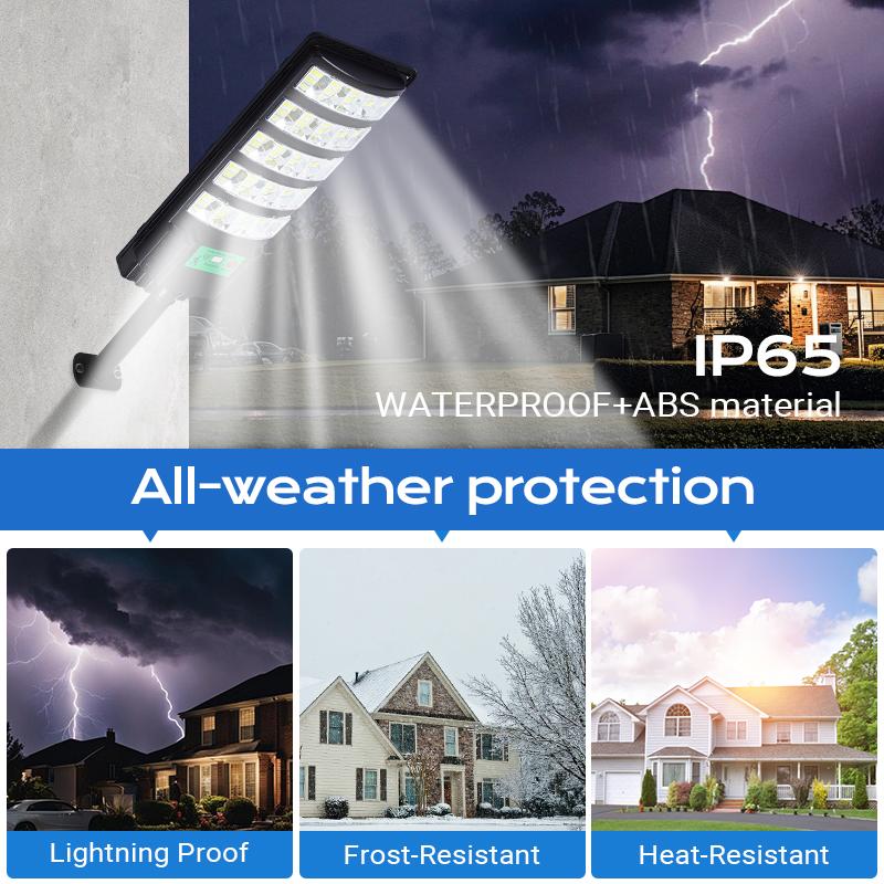 Upgraded Solar Street Light Outdoor 5730 SMD LED 120LM/W Super Bright Monocrystalline Panel LiFePO4 Battery IP65 Waterproof for Yard Garden Street Garage