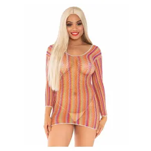 Zig Zag Rainbow Net Long Sleeve Mini Dress