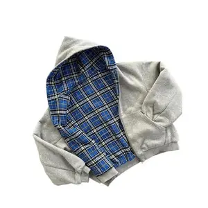 Women's double-sided plaid loose zipper hoodie couple casual versatile sweatshirt street trend