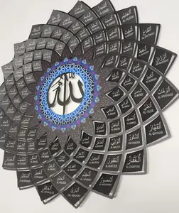 Nizali English & Arabic 99 Allah Names 3D Wall Decor in Black – Divine Attributes, Metal Islamic Art, 26" | Sophisticated Home & Office Decor