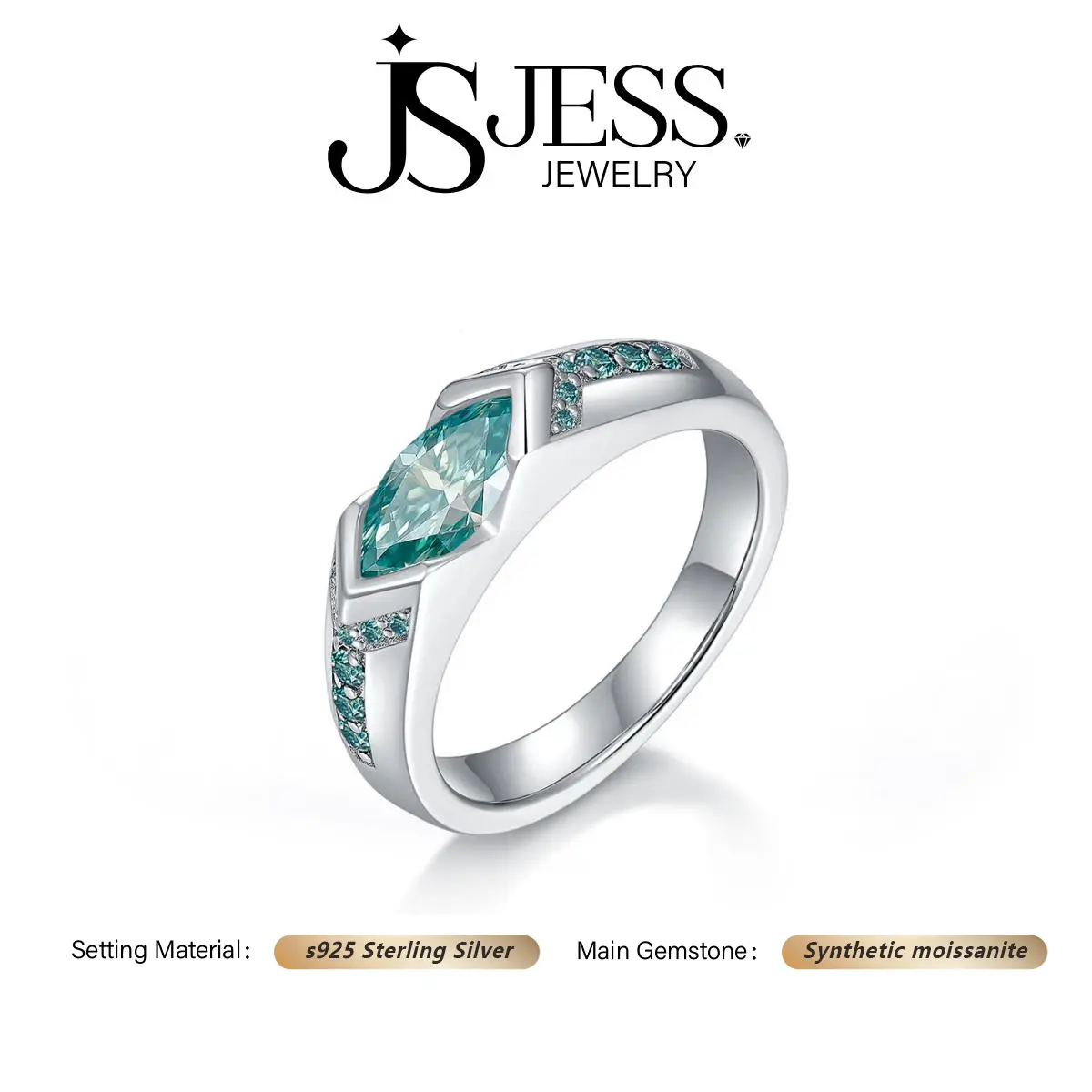 【#124】1ct Marquise Real Synthetic Moissanite Blueish Green Ring S925 Sterling Silver Jewelry D Color VVS
