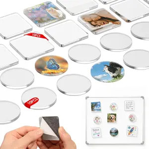 DIY Fridge Magnets, 2 inch DIY Magnet Kit Craft Set, Clear Acrylic Square Round Decorative Customizable Refrigerator Magnet with Adhesive Backing for Office Classroom Cabinet Kitchen
