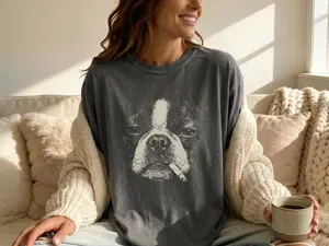 Smoking Boston Terrier T-Shirt - Vintage Y2K Grunge Boston Dog Graphic Tee, Funny Dog Face T, Comfort Colors Meme, Boston Mom Dad Gift
