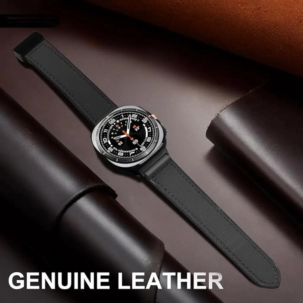 Magnetic Leather Watch Band, Adjustable Magnetic Buckle Classic Wristband for 47mm Galaxy Watch Ultra, Unisex Stylish Tech Accessories, Black Wearable Electronic Gadgets Leather Strap