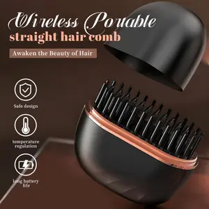 Mini Wireless Straightening Comb Heats Up Fast Adjustable Temp Type-C Rechargeable Portable Hair Styling Tool
