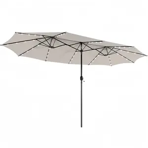 VOOYA HOME 15FT Solar Patio Umbrella – 240g Heavy Duty Fabric, 3 Solar Panels, 48 LED Lights, Double-Sided (Base Not Included) (Beige)
