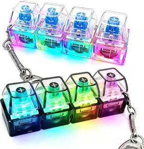 1/2Pcs Keyboard Fidget Toys- Clicky Fidget Cliicker Keychain, Light Up Stress Relief Fidget Toys for Adults, Boost Focus & Calm Anxiety at Work, Study, Travel