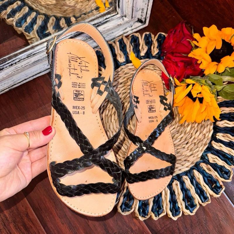 Huarache Sandal - Handmade Mexican Open-Toe Casual Footwear for Women in Michoacán, Colorful Leather with Floral Accents, Perfect for Wide Feet - Flat, Girl