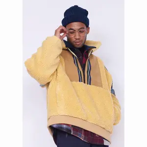 AlphaStyle Multi-Fabric Paneled Fleece Pullover - Men's/Women's Contrast Quarter-Zip Jacket, Sherpa & Cotton Patchwork Outerwear, Ribbed Hem Streetwear