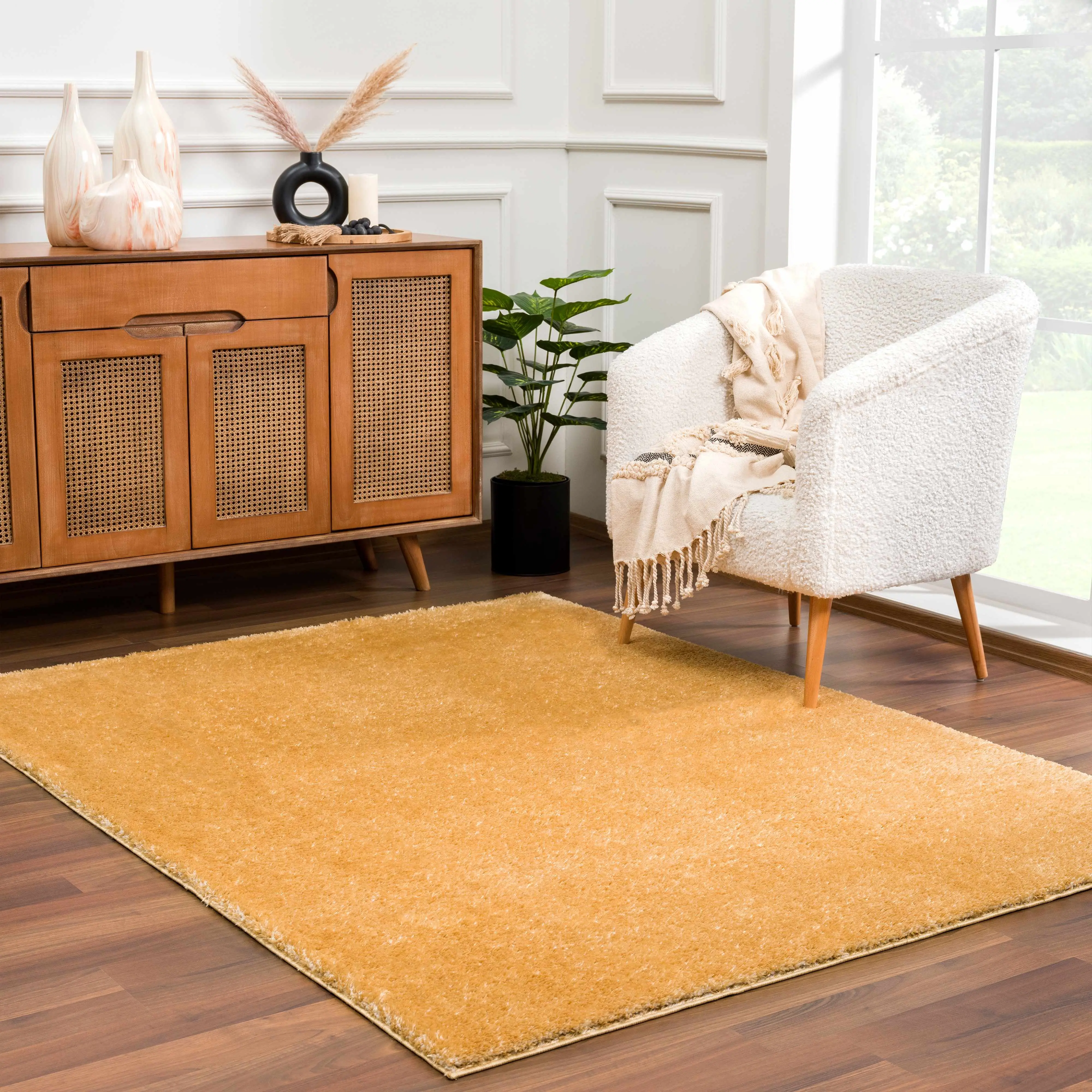 Heavenly Solid Mustard Plush Rug - Clearance, Cozy Area Rug, Decorative Rug