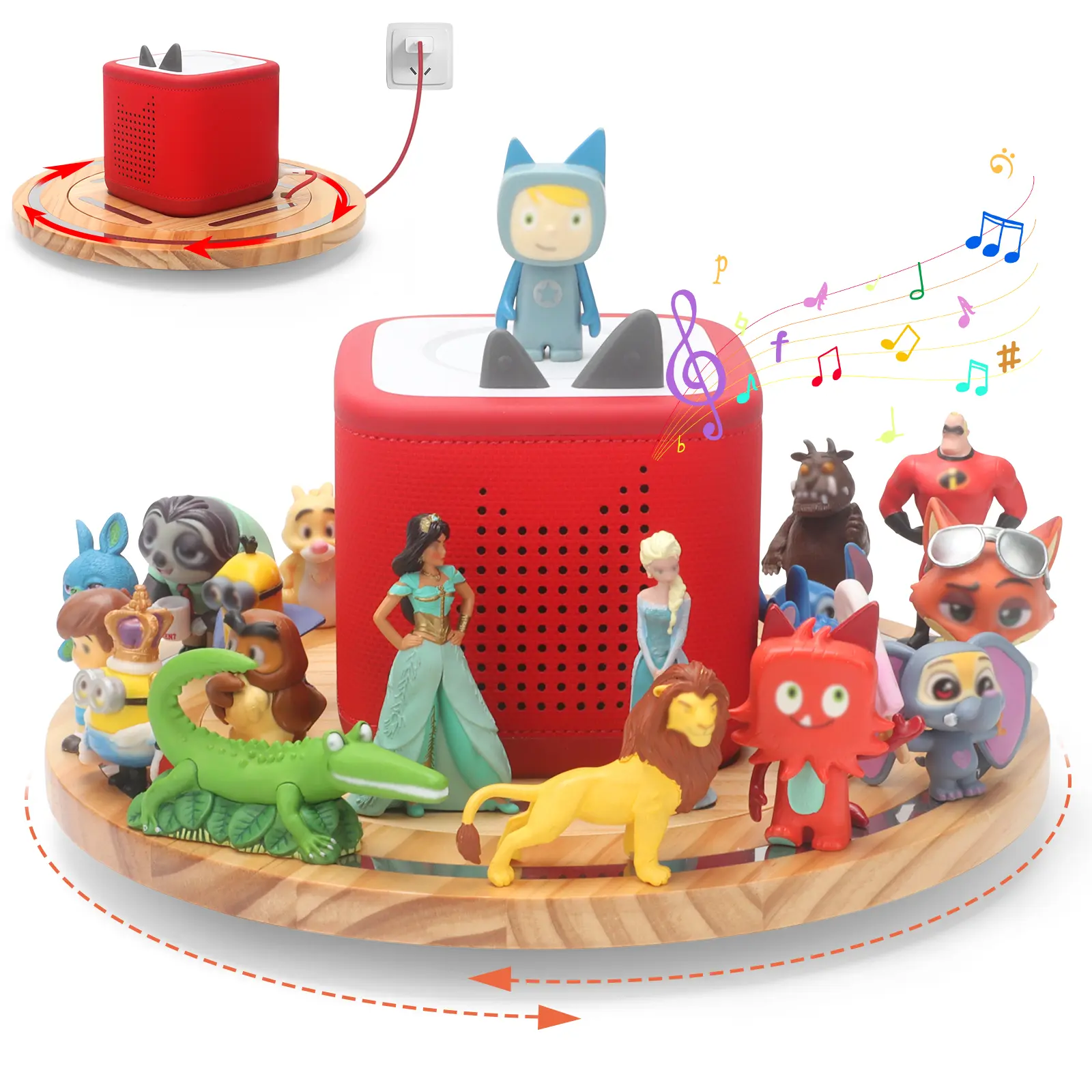 Wooden Rotating Turntable Shelf for Toniebox 2, Magnetic Display Organiser Holds 10–20 Tonie Figures, Creative Storage Rack for Collection, Not a Toy