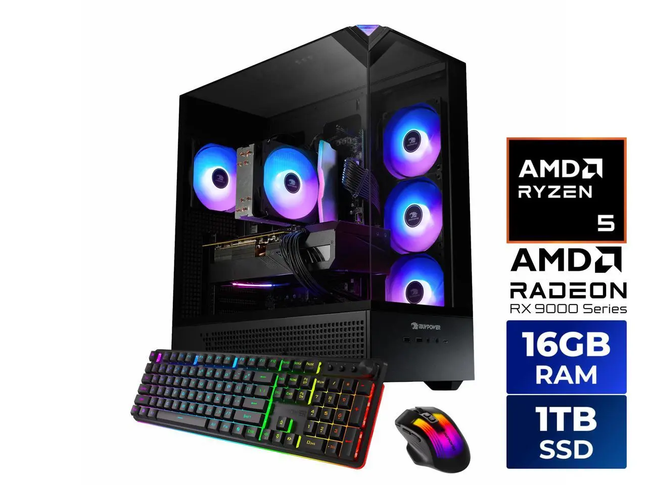iBUYPOWER Element Gaming PC Desktop  EBA5R96XT02 AMD Ryzen 5 8400F 16GB DDR5 1TB NVMe SSD AMD Radeon RX 9060 XT