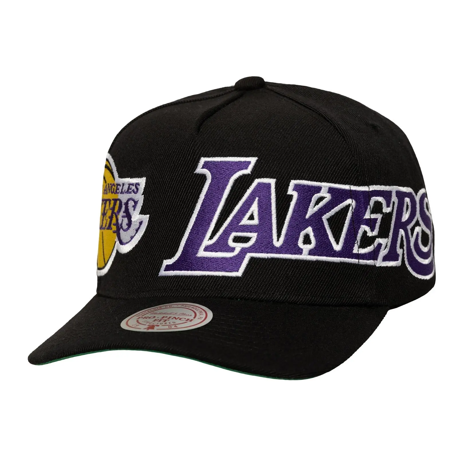 Los Angeles Lakers Black Busted Pro Pinch Snapback Hat NBA Throwback Cap Adjustable Fan Gear Mitchell & Ness