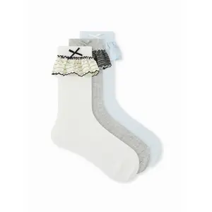 Cider 3 PAIRS BOWKNOT & STRIPED TRIM CREW SOCKS SET