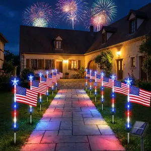 8-Pack Solar American Flag Pathway Lights, Patriotic Outdoor Decor for 250th Anniversary Independence Day Garden Festive Supplies