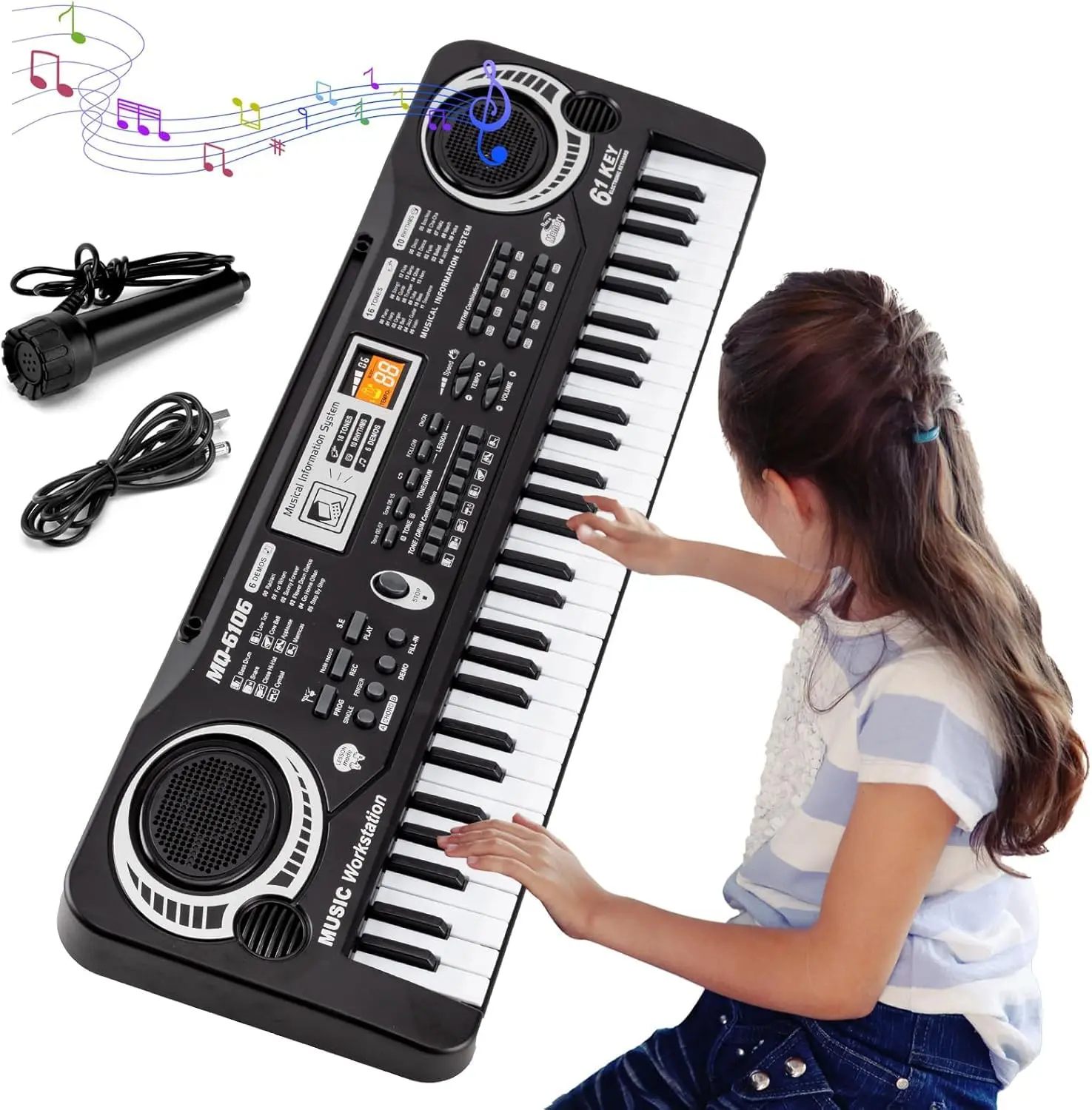 61-key electronic keyboard - party gift, comes with microphone and speaker, best party gift