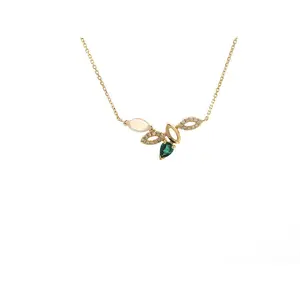 Emerald, Opal and Diamond Necklace in Yellow Gold 14K