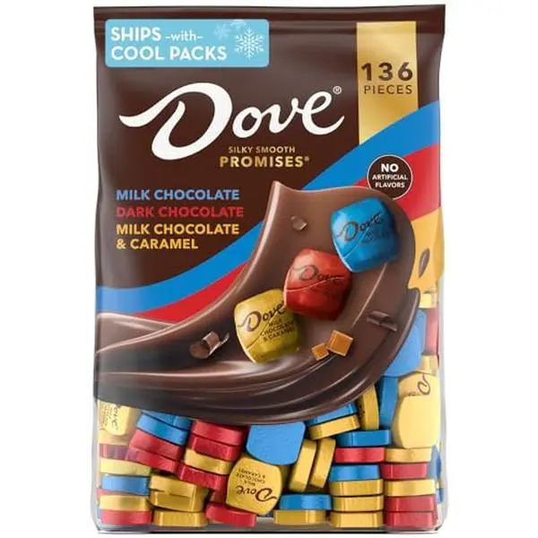 DOVE PROMISES Milk, Dark and Milk & Caramel Assorted Chocolate Candy, 136 Ct Bulk Bag DOVE PROMISES Milk, Dark and Milk & Caramel Assorted Chocolate Candy, 136 Ct Bulk Bag
