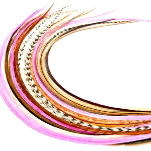 21 Natural & Pink Color Hair Feathers - 9”-14” Long - 20 Micro-link Beads - Eye-Catching Design - 100% Real Rooster Feathers for Hair Extension