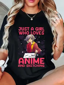 100% Cotton Anime Art For Women Girl Anime Merch Sketch Anime Lover T-Shirt