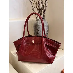 Women's Fashionable Crocodile Embossed Tote Bag, Large Capacity Shoulder Bag for Work & Daily Used, Casual Trendy Versatile High-quality Daily Commuting Bag