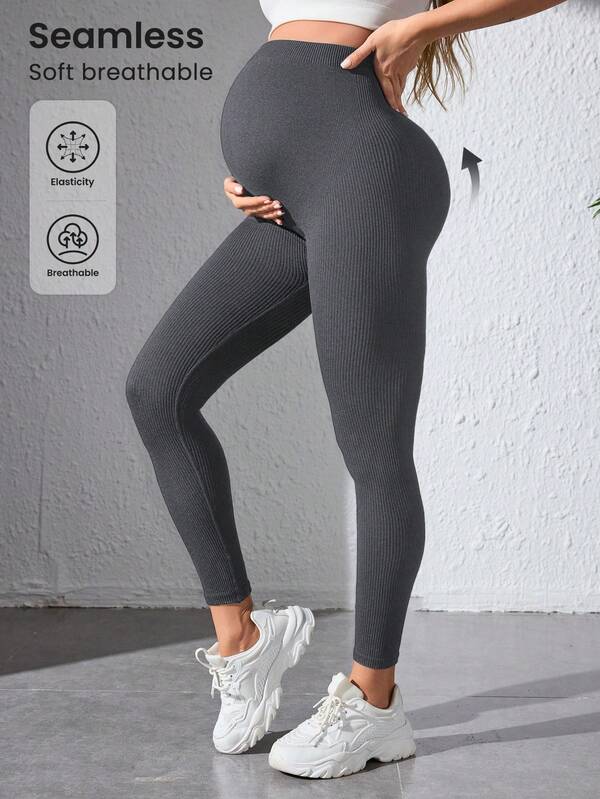 Maternity Yoga Pants High-Waisted with Belly Support Solid Color 3D Cut Fitted Full-Length Soft Elastic for Yoga Sports Casual Wear Breathable Moisture-Wicking Womenswear