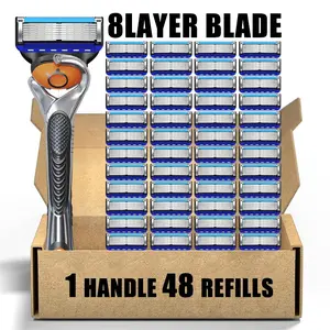 Men's Razor with 48 Replacement Blades, Sharp Shaving Razor Blade Set, 1 Handle, Skin Irritation Prevention, Men's Grooming Essentials, Stainless Blades