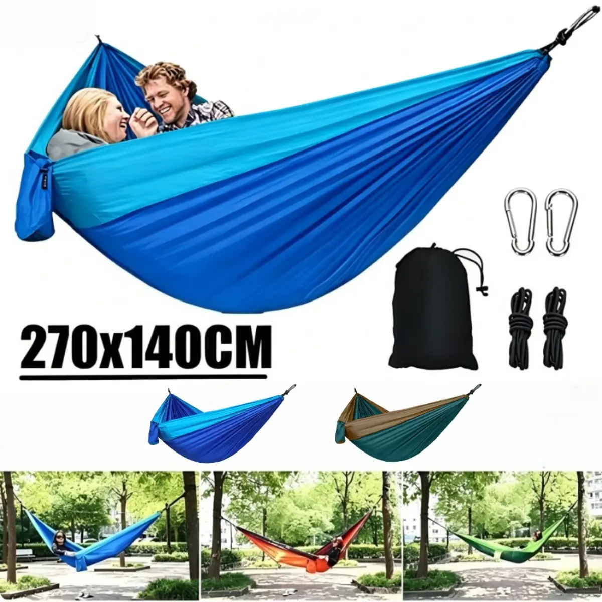 Outdoor Hammock Portable Camping Hammock Double Parachute Fabric Lightweight Foldable Travel Hammock for Backyard Garden Hiking Outdoor Leisure