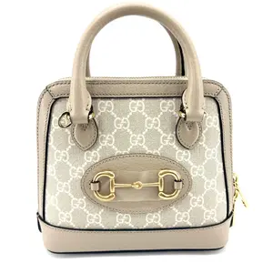 Pre-owned GUCCI Horsebit 1955 Mini Top Handle Bag Beige & White