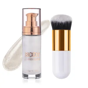 Body Shimmer Oil, Waterproof Long Lasting Moisturizing Bronze Body Luminizer Glow for Face & Body, Liquid Illuminator, 1oz Jar with Makeup Brush Included Moisturizer Glitter