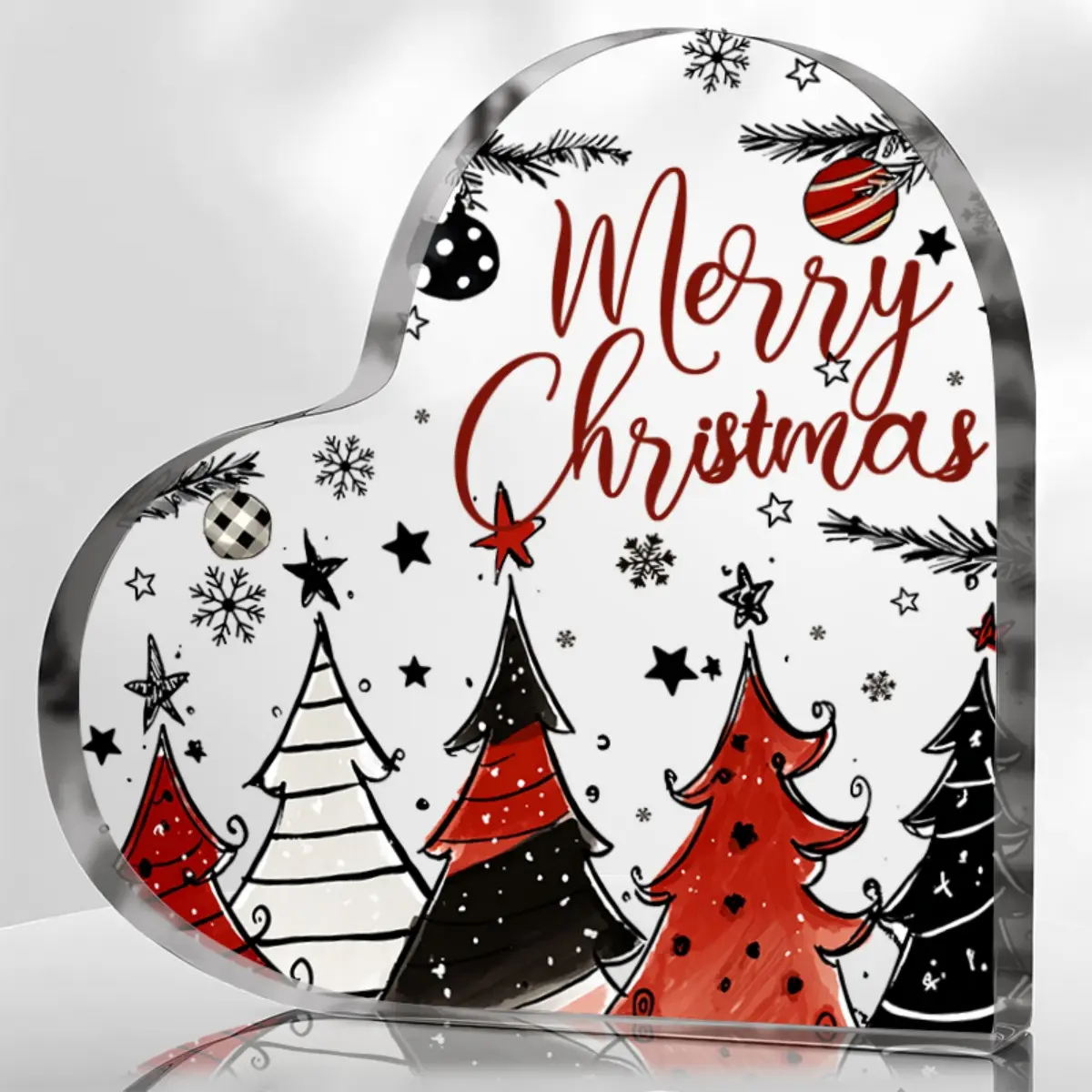 Charming Acrylic Heart Christmas Decoration, Perfect for Desk & Fireplace Mantel, Ideal Holiday Gift for Everyone