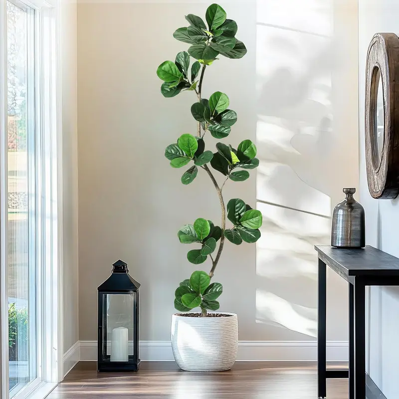 7 ft (84 inch) Adjustable Hyperrealism Artificial Fiddle Leaf Fig Tree - 59-Leaf Fullness Fake Decorative Houseplant with 6.69 inch Planter, Flexible Leaves, Indoor Furniture for Home Living Room Decoration