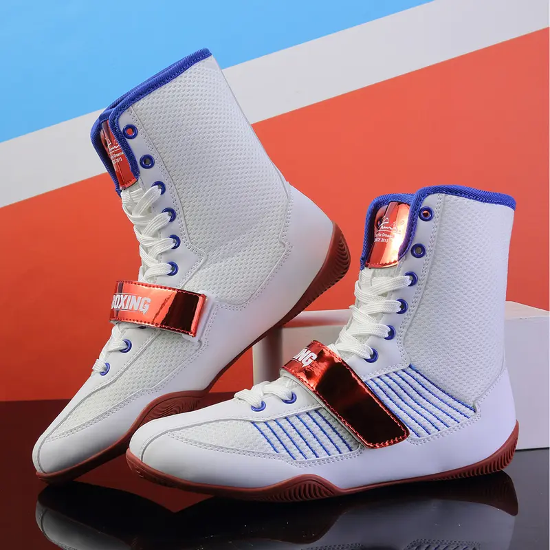 1 Pair Men's High-Top Ankle Support Anti-Slip Boxing Training Shoes | Pro Combat Style | High-Top Ankle Brace Design + Breathable Mesh Upper + Durable Rubber Sole | Ideal for Boxing Matches / Daily Training / MMA Workouts, Full Foot Wrap for Enhanced Stab