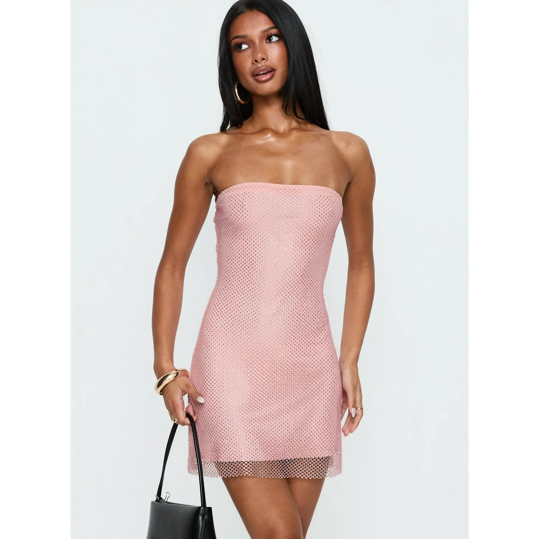 Jemira Strapless Shimmer Mini Dress Pink