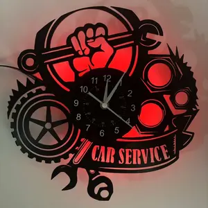 Retro Car Theme Vinyl Wall Clock, Wrench & Gear Pattern Design, Perfect Gift for Mechanics, DIY Enthusiasts, Party Decorations