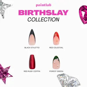 BirthSlay Nails Collection - Red Ruby Coffin Press-On Nails with Glossy Nude Bases & Fierce Red Tips for Salon-Quality Wear & Effortless Application