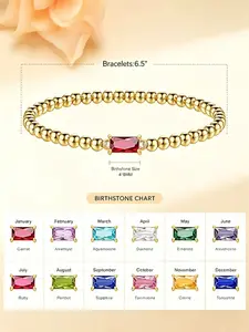 Zircon Embedded December Birthstone Bracelet, Elegant Bead Jewelry, Plain Style, All Seasons Accessory