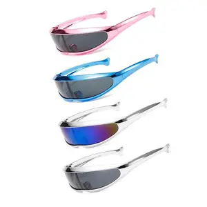 2-pack futuristic punk party sunglasses, featuring a fishtail design with ocean elements, a casual PC frame, decorative lenses, suitable for all seasons.