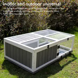 43" Upgraded Waterproof Tray Wooden Turtle House with Wood Frame, Rest Area, Play Area, Easy Cleanup, Sunlight View - Indoor/Outdoor Reptile Cage for Small Animals