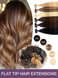 Flat Tip Hair Extensions for Women Real Human Hair, Human Hair Weave, Silky Straight Pre Bonded Keratin Extensions, Invisible & Natural Looking Flat Tip Hair, Wear & Go Design, Thick Ends, No Shedding Hairpieces for Party