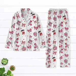 Valentine Teacher Pajamas Set, Teacher Coquette Holiday Pajamas,, Matching Pajamas Set, Retro Valentine Pajamas For Party, Gift