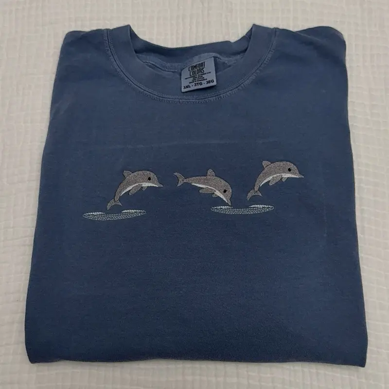 Cute dolphins embroidered summer spring comfort colors shirt/  comfort colors tee/ dolphin embroidered shirt